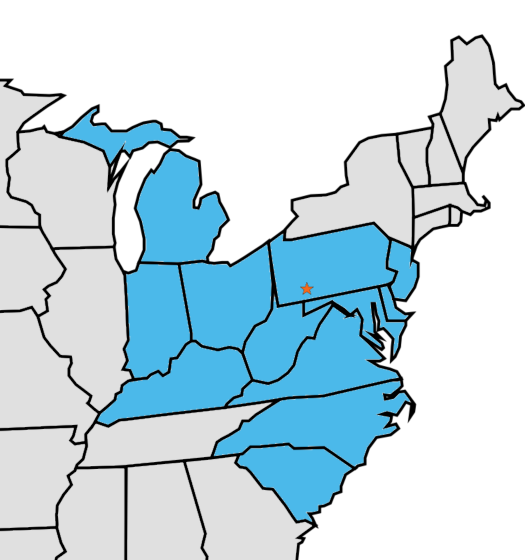 Our Footprint Pennsylvania, PA, Maryland, MD, Ohio, OH, Michigan, MI, Indiana, IN, West Virginia, WV, Virginia, VA, North Carolina, NC, Deleware, DE, New Jersey, NJ, Kentucky, KY, Georgia, GA